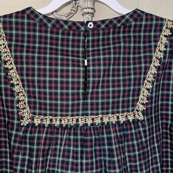 J.Crew Women's Plaid Gold Embroidered Peasant Woven Top XS NEW‎ H3478 Holiday - Picture 8 of 9